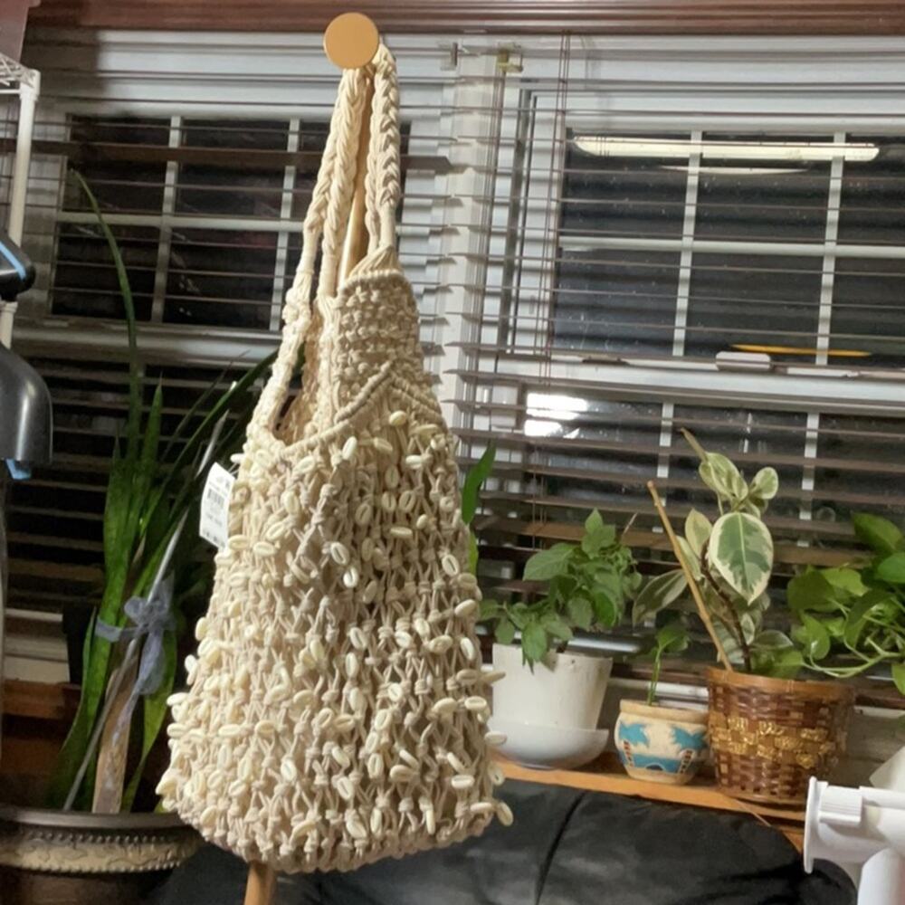 INC International Concepts Cream Macramé Accent Tote Bag